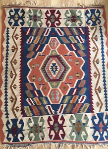 "Alfombra Kilim de yute de lana 48"" x 37""" - Imagen 1 de 8
