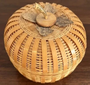 VTG 1989 Albert Kessler & Company Wicker Apple Pumpkin Storage Basket Boho - Picture 1 of 8