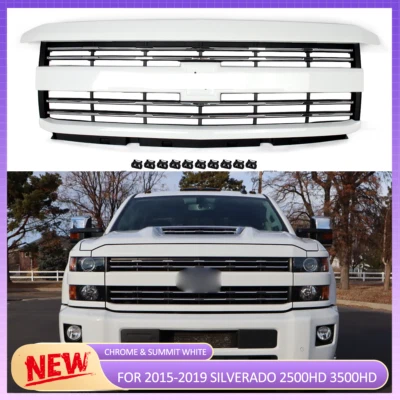 For Silverado 2500 HD 3500 HD 2015-2019 LTZ Style Grille Summit White & Chrome Foto 1 de 4
