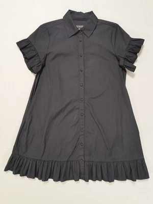 Vestido camisero J Crew Amelia en popelina de algodón negro con volantes Resort vacaciones para mujer’s M Foto 1 de 4