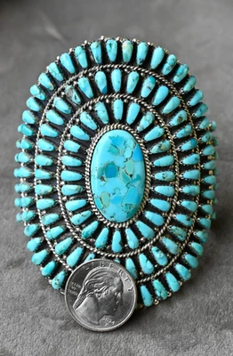 BIG Navajo Turquoise Sterling & Sleeping Beauty Turquoise Cuff D Benally 79grams - Image 1 of 4