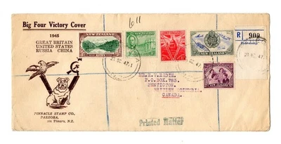 I892 New Zealand 1947 Victory Issue - Registered Cachet FDC Cover to Canada - Image 1 of 2