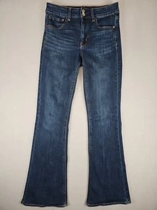 Pantalones de mezclilla para mujer American Eagle 8 28x31,5 tiro alto artista acampanados súper elásticos - Imagen 1 de 9