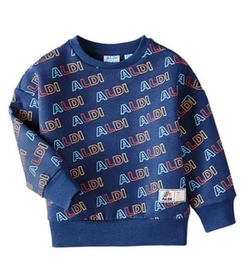 Aldi Gear Medium Childrens Crewneck Pullover Blue with Logo Print Size 8/10 Kids - Picture 1 of 4