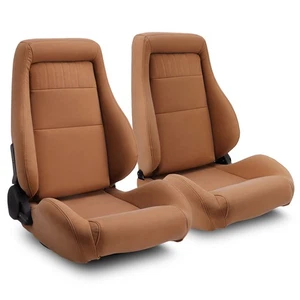 Universal OBS Style Reclinable PVC Leather Light Brown Car Seats Pair Left&Right - Bild 1 von 10