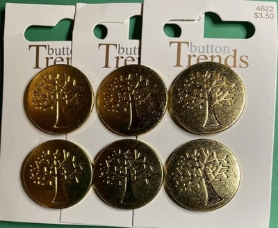 (6) BLUMENTHAL LANSING 1" BOTANICAL TREE OF LIFE GOLD METAL SHANK BUTTONS-A1 - Image 1 of 2