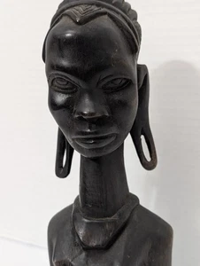Vintage African Ebony Wood Bust Woman Figure Elongated Neck Tribal Art Statue - Picture 1 of 10