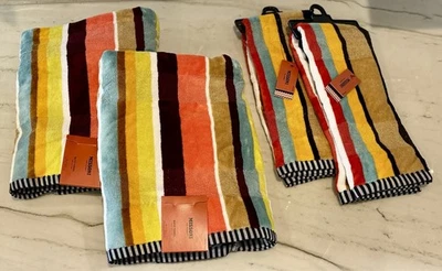 Lot of (4) Missoni Bath & Hand Towels Multicolored STRIPE Geometric SET - Image 1 of 4