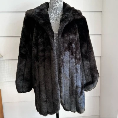 Vintage Jordache Faux Fur Dark Brown Plush Coat Faux Mink Coat Glam made in USA - Image 1 of 4