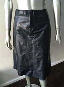 Banana Republic Vintage Echtes Leder A Line Schwarz Midirock Sz 2 - Picture 1 of 4