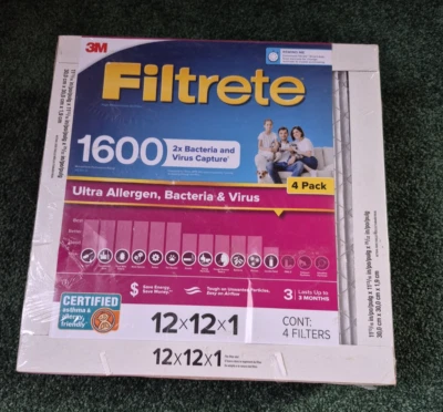 4pk Filtrete 1600 MPR Ultra Allergen Bacteria & Virus Furnace/AC Filter 12x12x1 - Image 1 of 4
