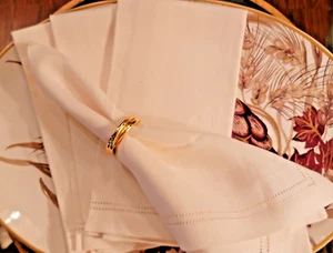 WILLIAMS SOMOMA SET OF 4 IVORY HEMSTITCHED LINEN NAPKINS, 22 X 22 - Picture 1 of 5