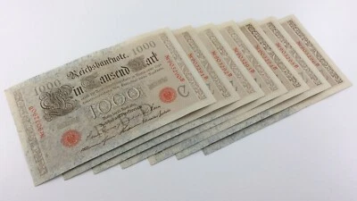 1910 Germany 1000 Mark Reichsbanknote 7 Uncirculated Consecutive Banknotes W188 - Image 1 of 4