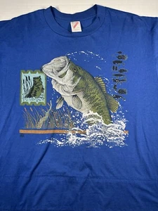 Vintage 90s Fishing Nature T Shirt Bass Single Stitch Cropped Jerzees USA - Picture 1 of 9