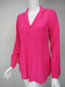 LILLY PULITZER Boston Raspberry Silk Collared Split Neck Blouse sz S - Picture 1 of 3