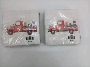 (Lot Of 2) Pooch & Sweetheart Dog In Red Truck Beverage Napkins July 4th (50675) - Picture 1 of 5