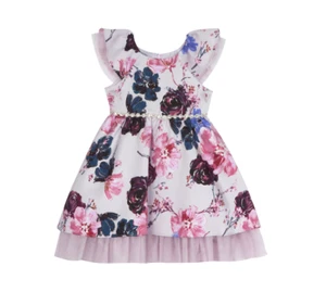 Rare Editions Little Girls Floral Dress with Mesh Ruffle Hem Mauve Size 6X - Bild 1 von 1