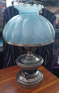 Vintage Blue Melon Shade Hurricane Lamp - Picture 1 of 7