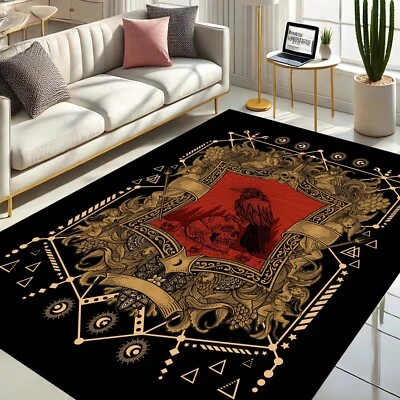 Tapete de pássaro mítico, decoração de quarto gótico, tapete de área de fantasia, tapete de arte escura, corvo - Imagem 1 de 4