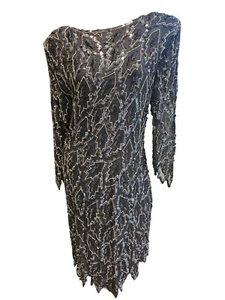 Vtg Loehmann’s Black 100% Silk Beaded Sequined Cocktail Dress Size S - Picture 1 of 10