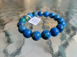 Natural Chrysocolla 12mm Round Beads Gemstone Bracelet Bangle Quartz - Picture 1 of 12