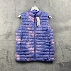 LANDS END Gilet Womens XL Primaloft Puffer Vest Insulated Tie Dye Pockets Purple - Picture 1 of 13