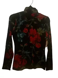NWT: INC Women's Black with red floral Turtleneck Top-SZ M - Picture 1 of 3