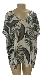 Tahari Linen Blouse Short Sleeve Black & White Leaf Pattern Womens Size 3X NEW - Picture 1 of 2