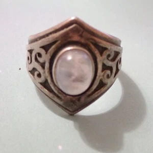 Anillo de cabina de piedra lunar ovalado talla 11 banda puntiaguda remolinos plata de ley 925 11,0 g - Imagen 1 de 8