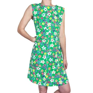 Vintage Handmade 90’s Green & Colorful Floral Tank Mini Dress - Picture 1 of 7