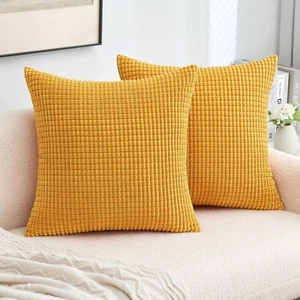 Miulee 2 Pack Corduroy Cushion Covers Turmeric Decorative Square 50x50cm - Picture 1 of 3