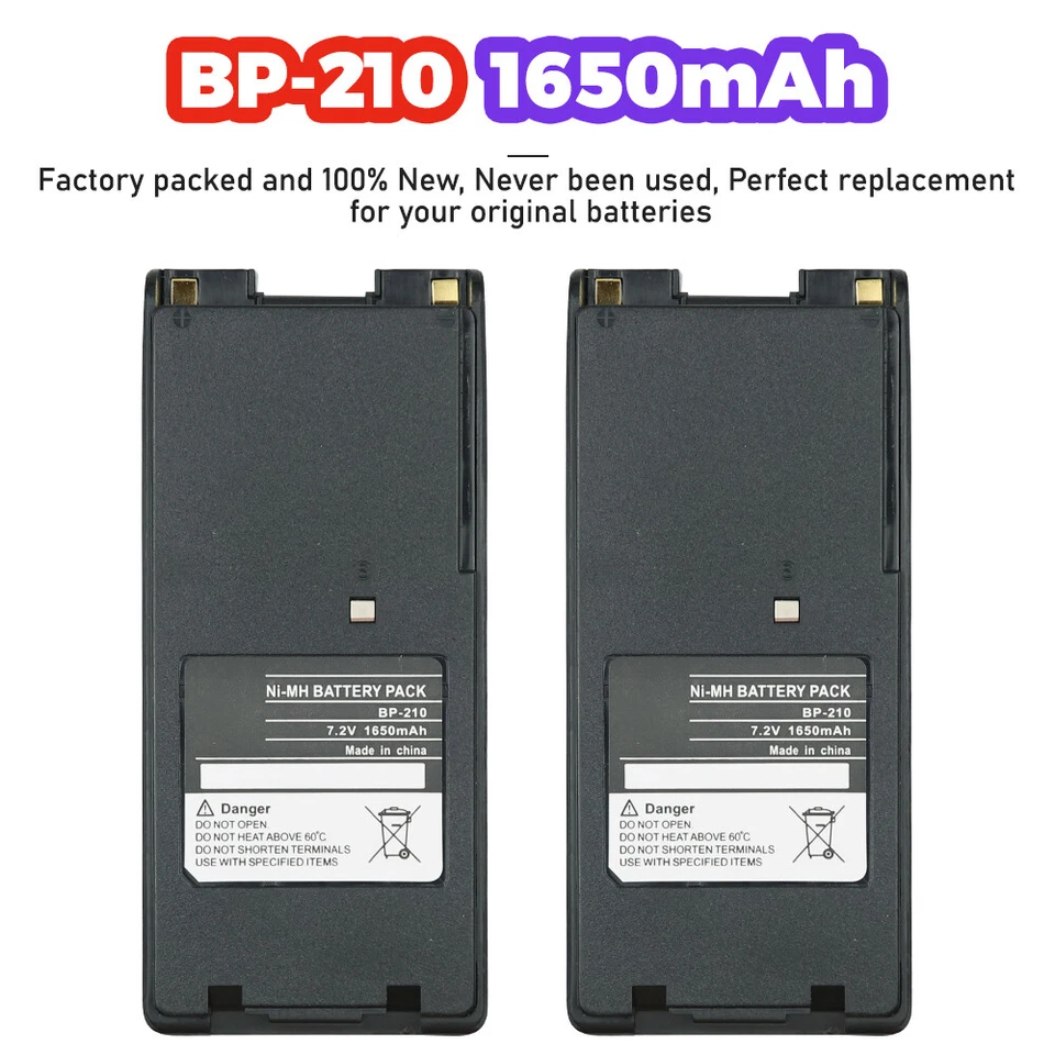 2PC 1650mAh BP-210 BP-209 BP-222 Battery For ICOM IC-A6 IC-A24 IC-F21 IC-F3GT - Image 1 of 4
