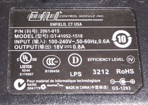 Control Module AC Adapter Power Supply 18V 0.6A GT-41052-1518, 2061-015 - Bild 1 von 4