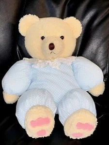 De Colección Dakin Peluche Marfil/Beige Oso Azul Claro Lunares Conjunto Pies Rosa Difícil de Encontrar - Imagen 1 de 6