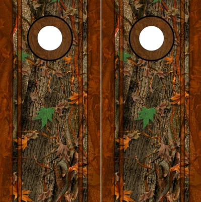 Cornhole Decals Wraps Camouflage Graphics Oak Ambush Camo Chestnut Brown Stripes - Image 1 of 2