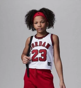 Air Jordan Cropped Kid's Girls Size M medium Jersey Basketball Top White #3001 - Picture 1 of 7