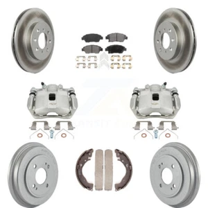 Brake Caliper Coated Rotors Drum Semi-Metallic Pads Front Rear Kit For Honda Fit - Picture 1 of 7