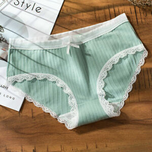 Womens Side Lace Mid Waist Panties Breathable Moisture Wicking Bowknot Underwear