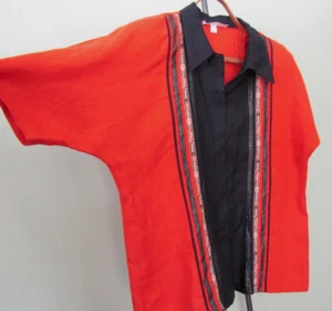 CAMICIA UOMO LINO ARANCIONE BRILLANTE E NERO / MISURA PETTO 50" - Foto 1 di 9