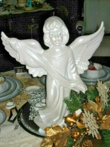 X-Large Ceramic Holland Mold Angel Music Box plays Silent Night 18" pearl finish - Picture 1 of 6
