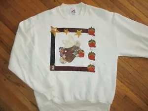 vtg 80s 90s GRANDMA SWEATSHIRT Flying Angel Craft Strawberries Buttons MEDIUM - Picture 1 of 3