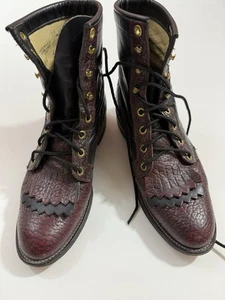 Justin J50047 Rare Packer Boots Men’s 7C Made in USA Burgundy Leather Lace Up - Bild 1 von 11