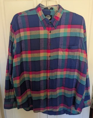 VINTAGE Dockers FLANNEL SHIRT Men's XL CHEST 53" Blue Pink Plaid LONG SLEEVE (99 - Image 1 of 4