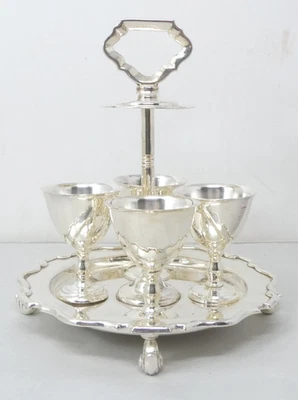 Suporte Egg Cruet banhado a prata mappin e webb com quatro xícaras base de crosta de torta - Imagem 1 de 4