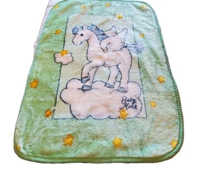 Vintage Baby Mink Heavy Plush Blanket Green Pegasus Horse Stars 31” x 42” - Bild 1 von 8