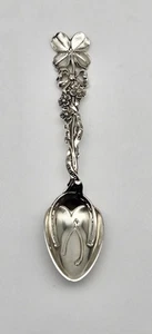 VTG Sterling Silver Good Luck 4 Leaf Clover Wishbone Horseshoe Demitasse Spoon - Picture 1 of 12