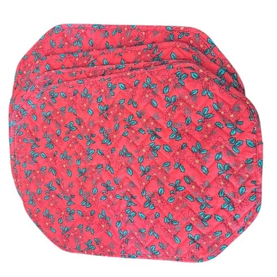 Set of 4 Quilted Poinsettia Christmas Placemats Red Green Holiday Table Decor - Image 1 of 4