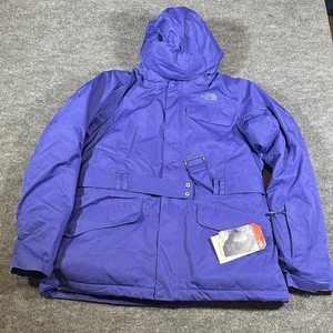 North Face Women's Get Down 550 Snow Jacket Hooded Tech Blue Belted Large NWT - Picture 1 of 11