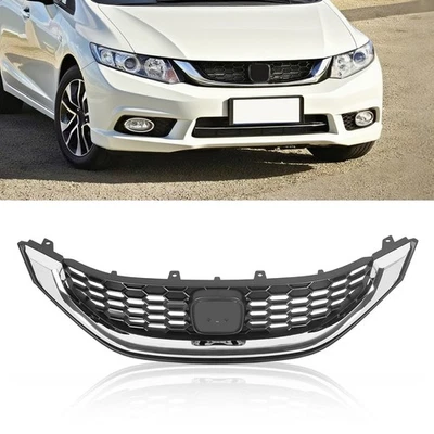 Parrilla superior delantera cromada negra 4 puertas sedán solo para Honda Civic 2013-2015 Foto 1 de 4
