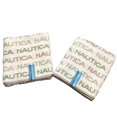 NEW! Nautica Bath Towels Set 28x52 LOGO Authentic 100% Cotton White Multi color - Image 1 of 4